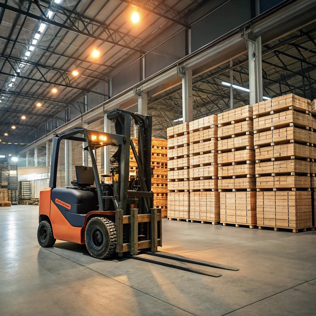 Forklift in a warehouse