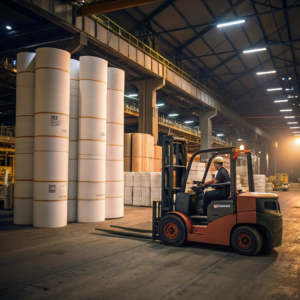 forklift work in paper factory