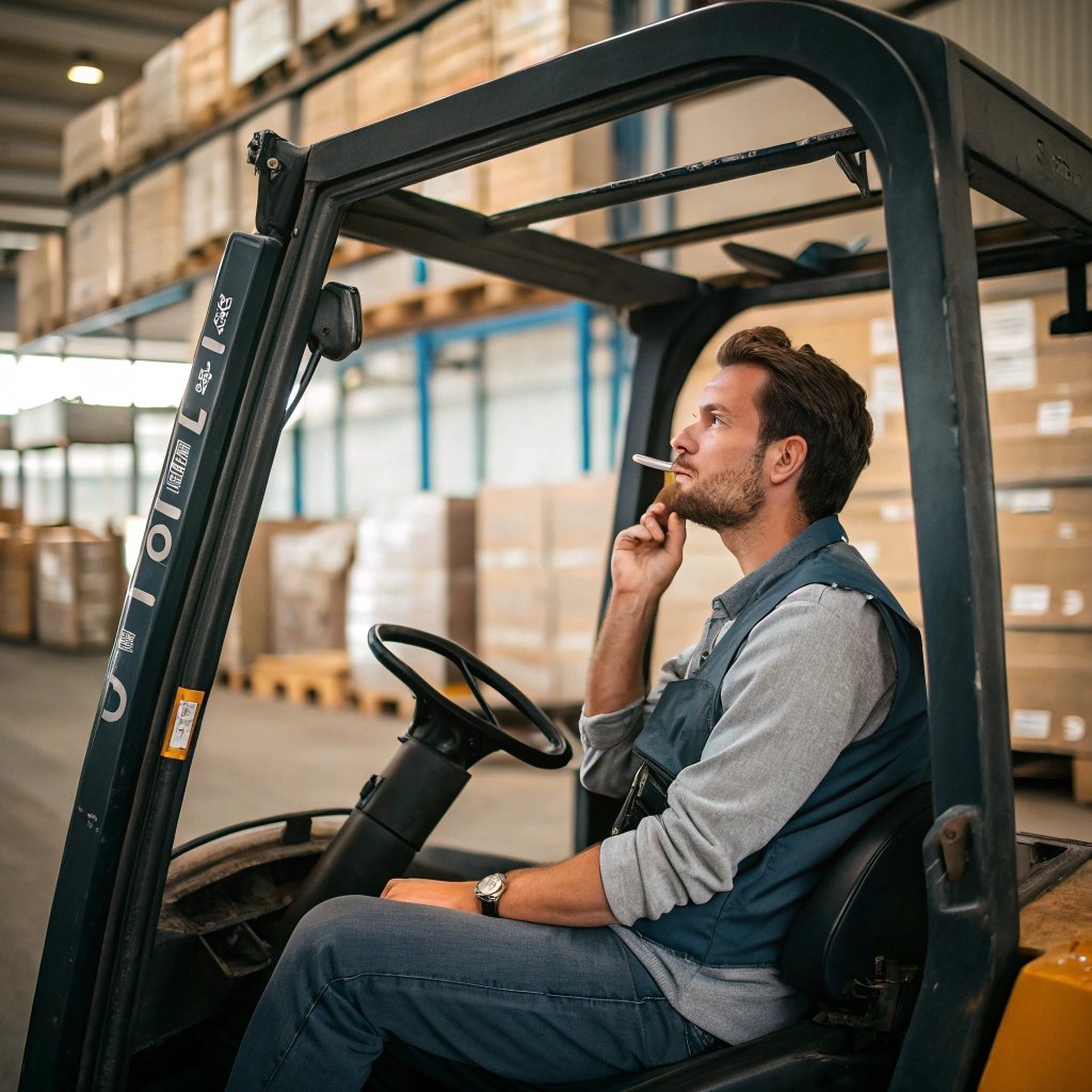 forklift driver is smoking