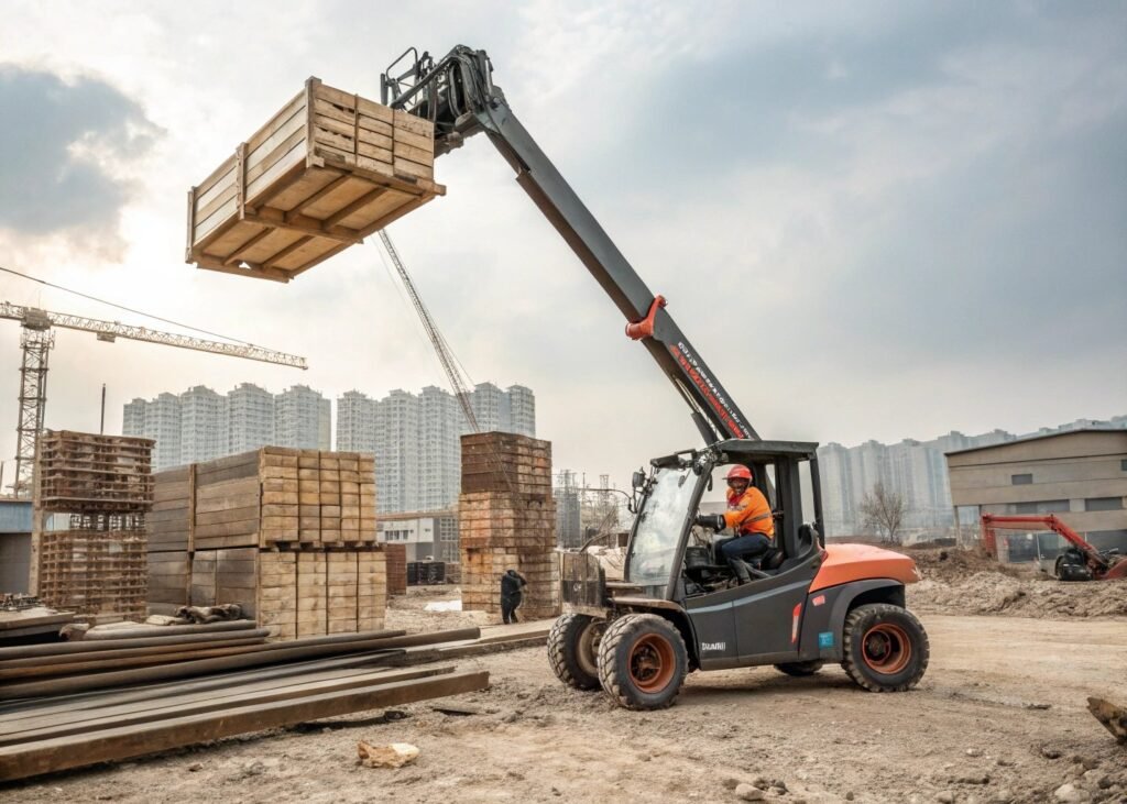 telehandler working in construction site