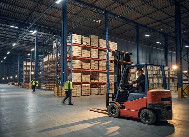 forklift working at night